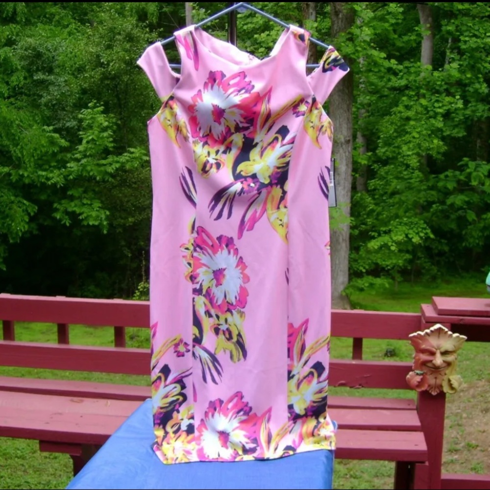 Size 8 pink floral Tahari dress very flattering